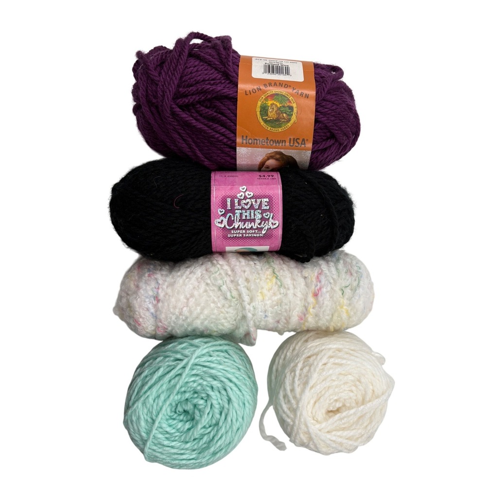 Chunky Yarn Lot 5 Skeins Lion Brand I Love This Yarn Black Plum Mint Confetti